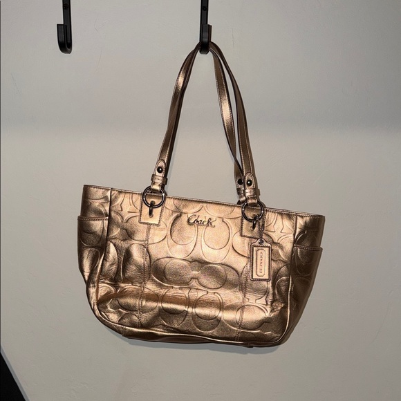 Coach Handbags - COACH Shiny Gold Signature Tote